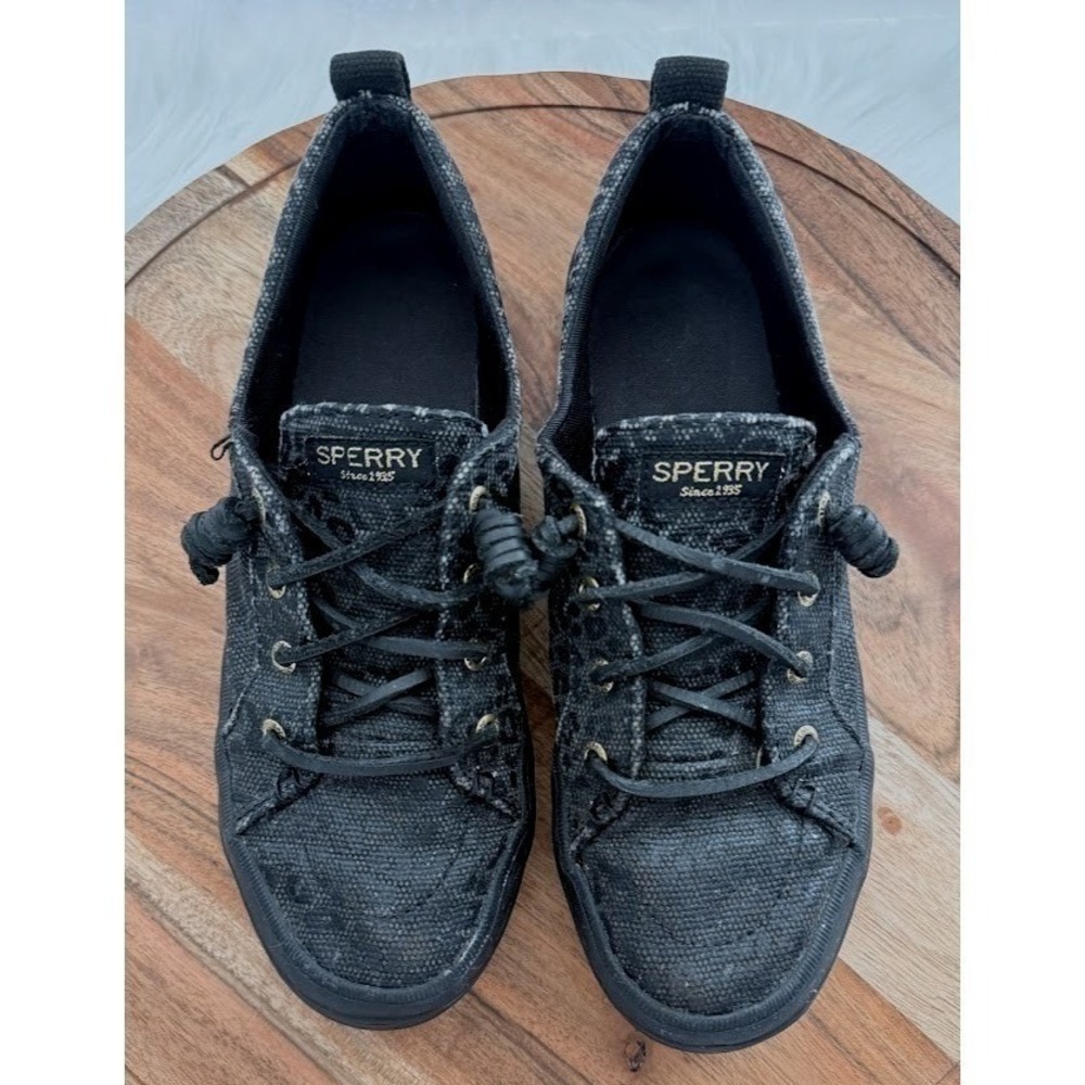 Sperry Crest Vibe Platform Sneaker Womens 7 Black Leopard STS86037